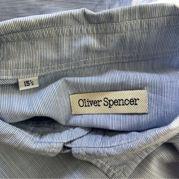 Oliver Spencer Shirt Size 15.5" Blue Long Sleeve Button Cuff 100% Cotton - Picture 8 of 9